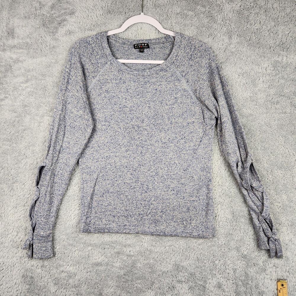 Poof New York Sweater Womens Medium Blue Tie Sleeve Raglan Boho Preppy Knit Top